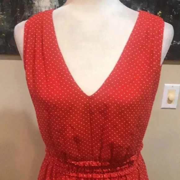 Max Studio Mini Polka Dot Ruffled Elastic Waist w/Flowers along Hem Midi Dress-M - Picture 5 of 10